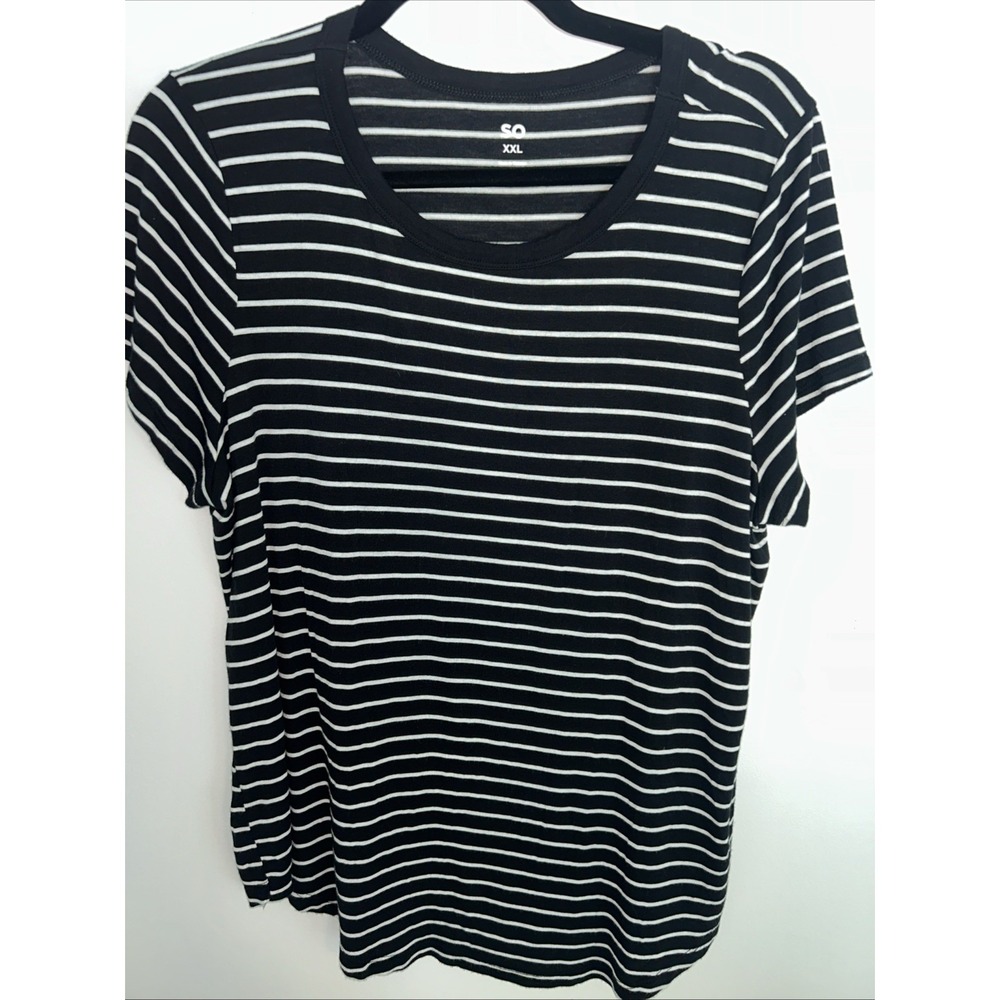 So Women's Black/White Striped Short Sleeve Rayon/Spandex Top